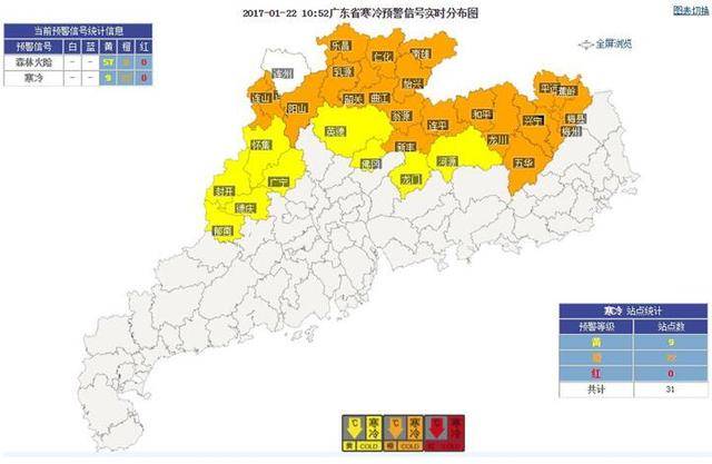 广东31市县发布寒冷预警信号 明天粤北最低0℃